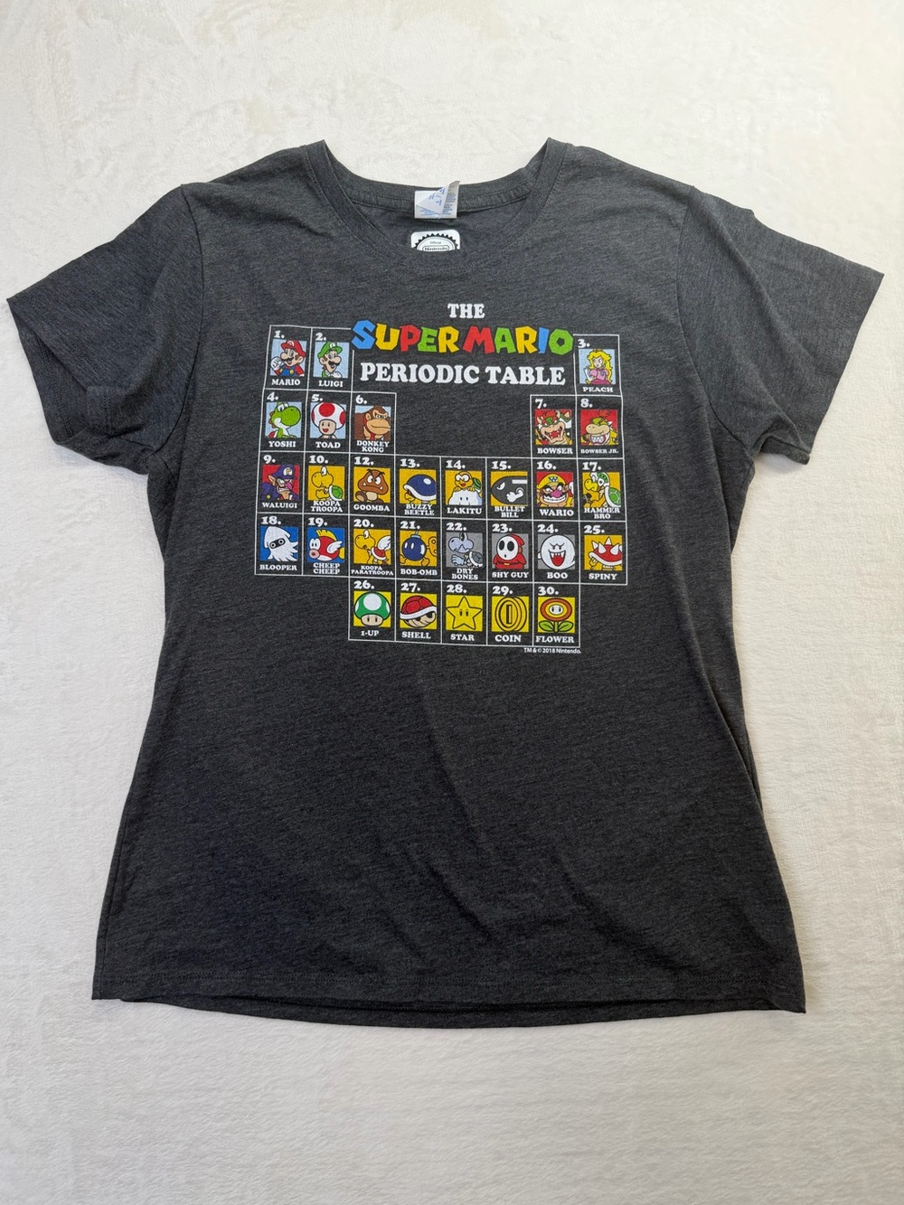 Nintendo Super Mario Periodic Table Graphic T-Shirt Women’s Large Gray
